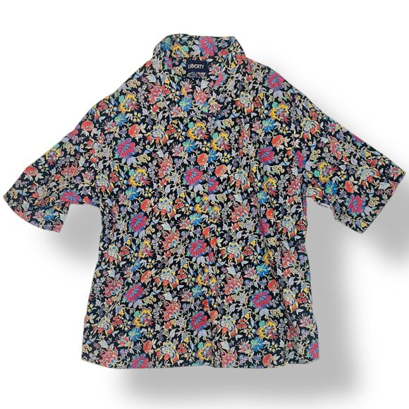 Liberty of London Multicolor Floral Short Sleeve Cotton Collar Shirt Blouse Top - Picture 3 of 4
